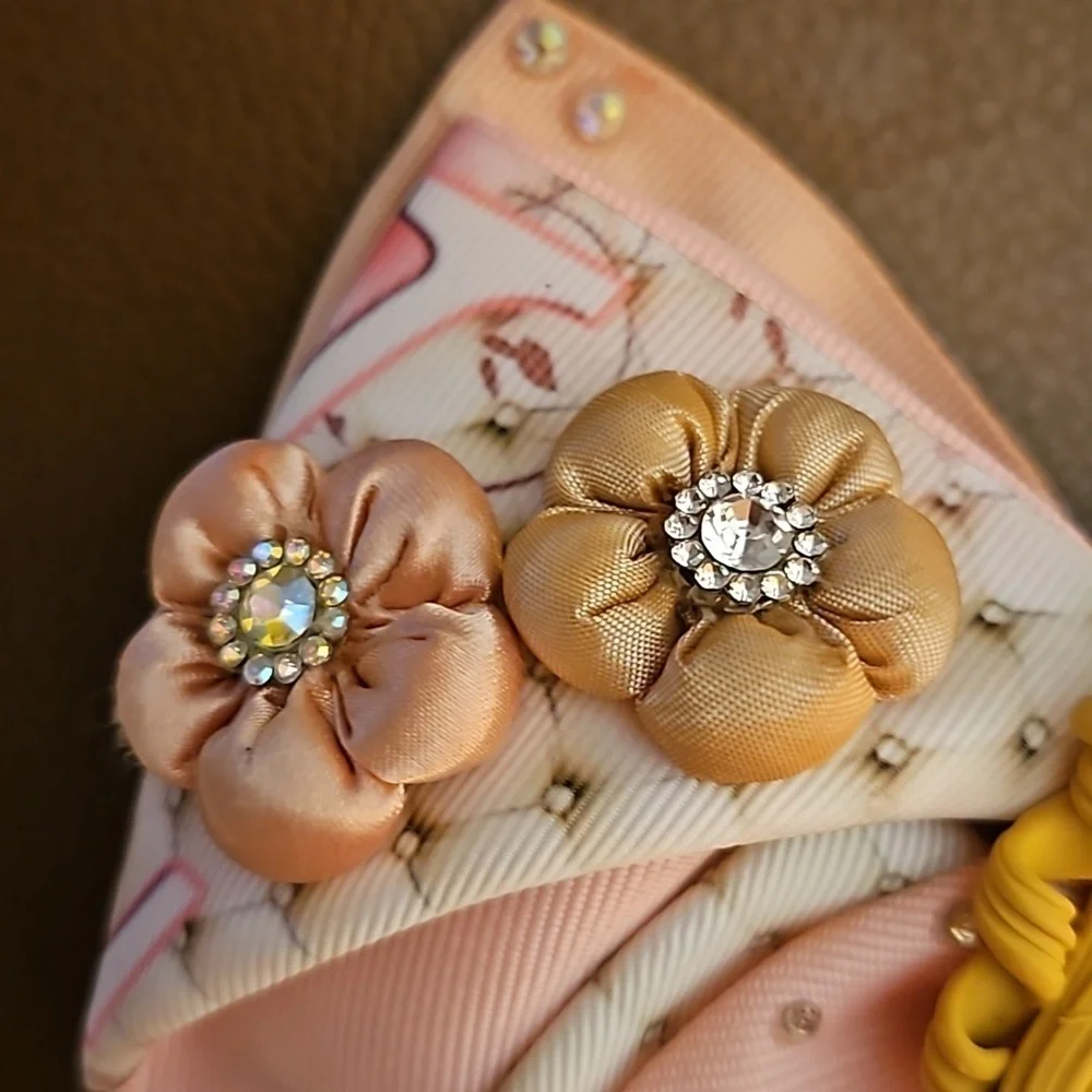Large Pink Bedazzled Clay Shopper Girl Floral Clip-on Ribbon Bow